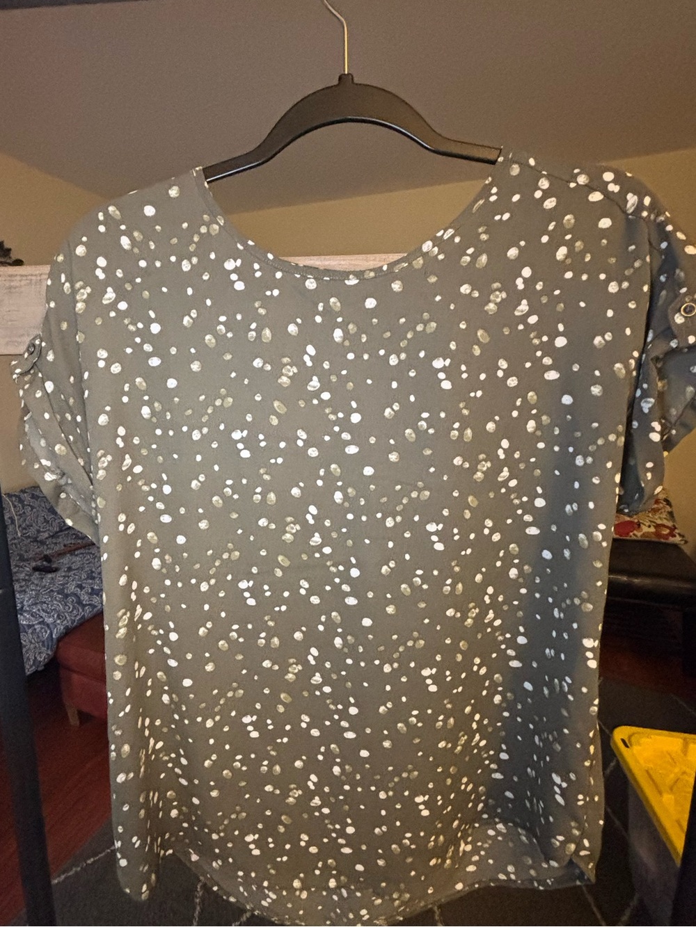 Maurices Olive Green Short Sleeve Dot-Print Blouse